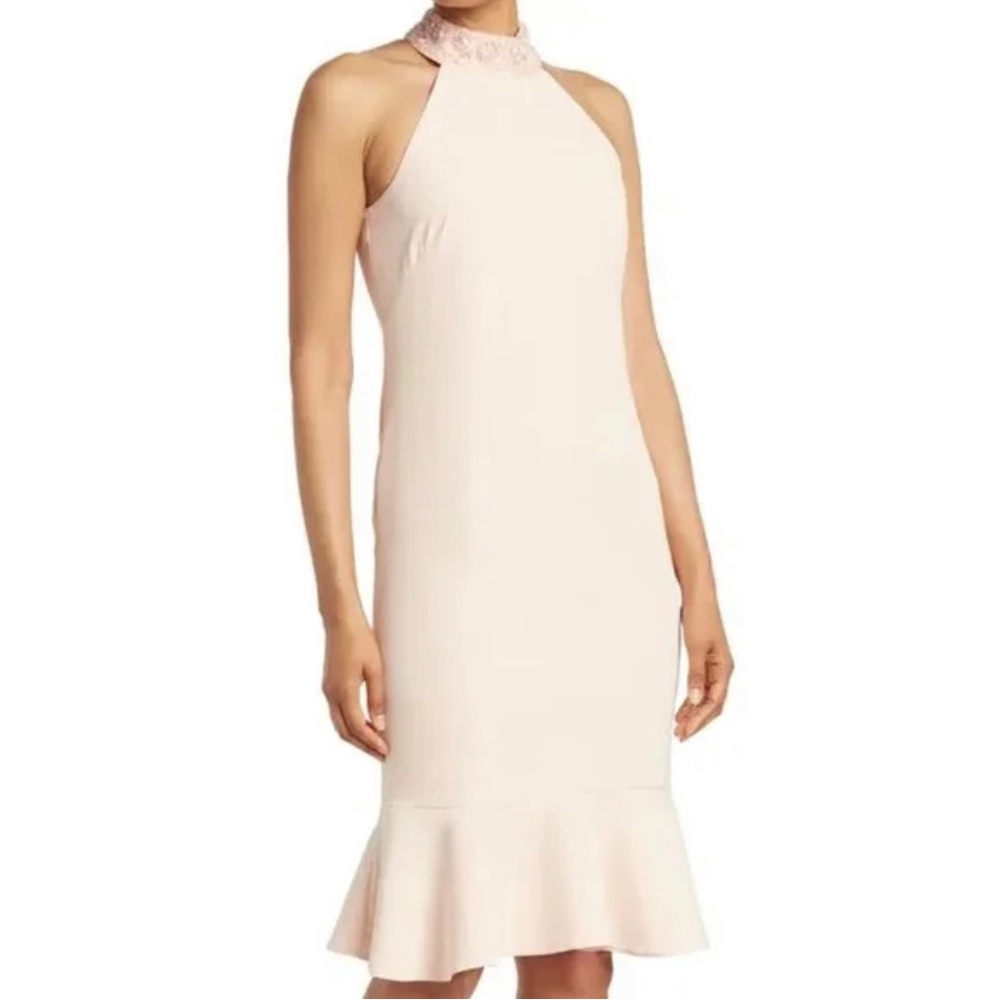 Marina Women’s Halter Midi Dress Beaded Collar Color Petal Size 8 New